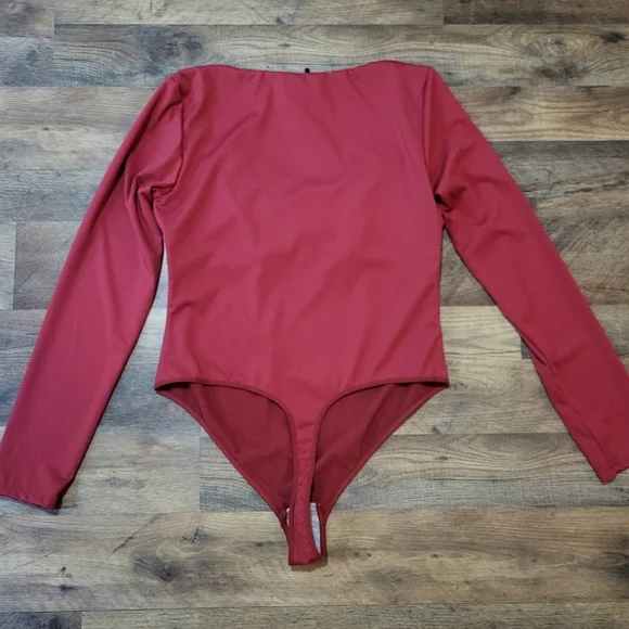 Popilush Women's Longsleeve Red V Neck Shapewear Tummy Control Bodysuit Size XXL - Picture 10 of 10